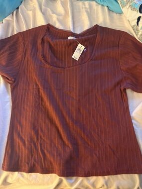 aerie Ribbed Short Sleeve Tee in Rust
